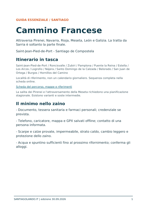 Copertina della guida essenziale al Cammino Francese